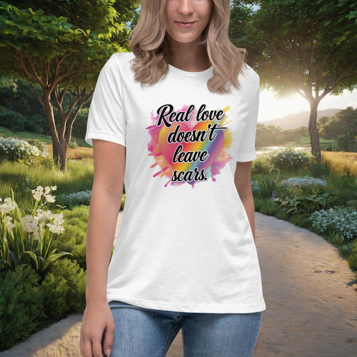 Real Love Doesn’t Leave Scars Women's Relaxed T-Shirt, Personalized Domestic Violence Prevention & Survivor Support Shirt - MySisterIsASurvivor