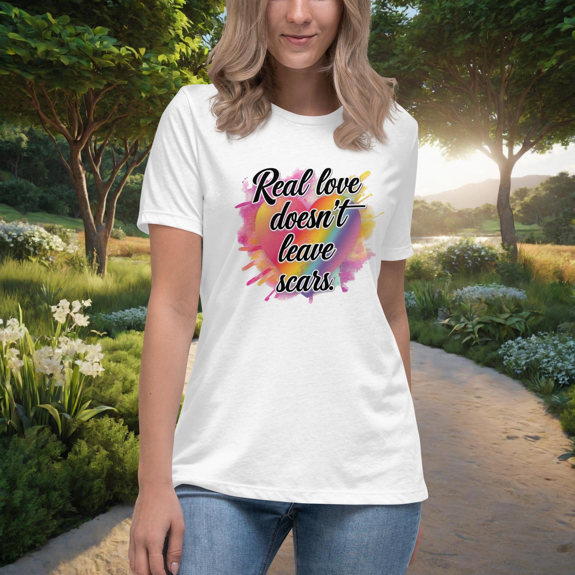 Real Love Doesn’t Leave Scars Women's Relaxed T-Shirt, Personalized Domestic Violence Prevention & Survivor Support Shirt - MySisterIsASurvivor