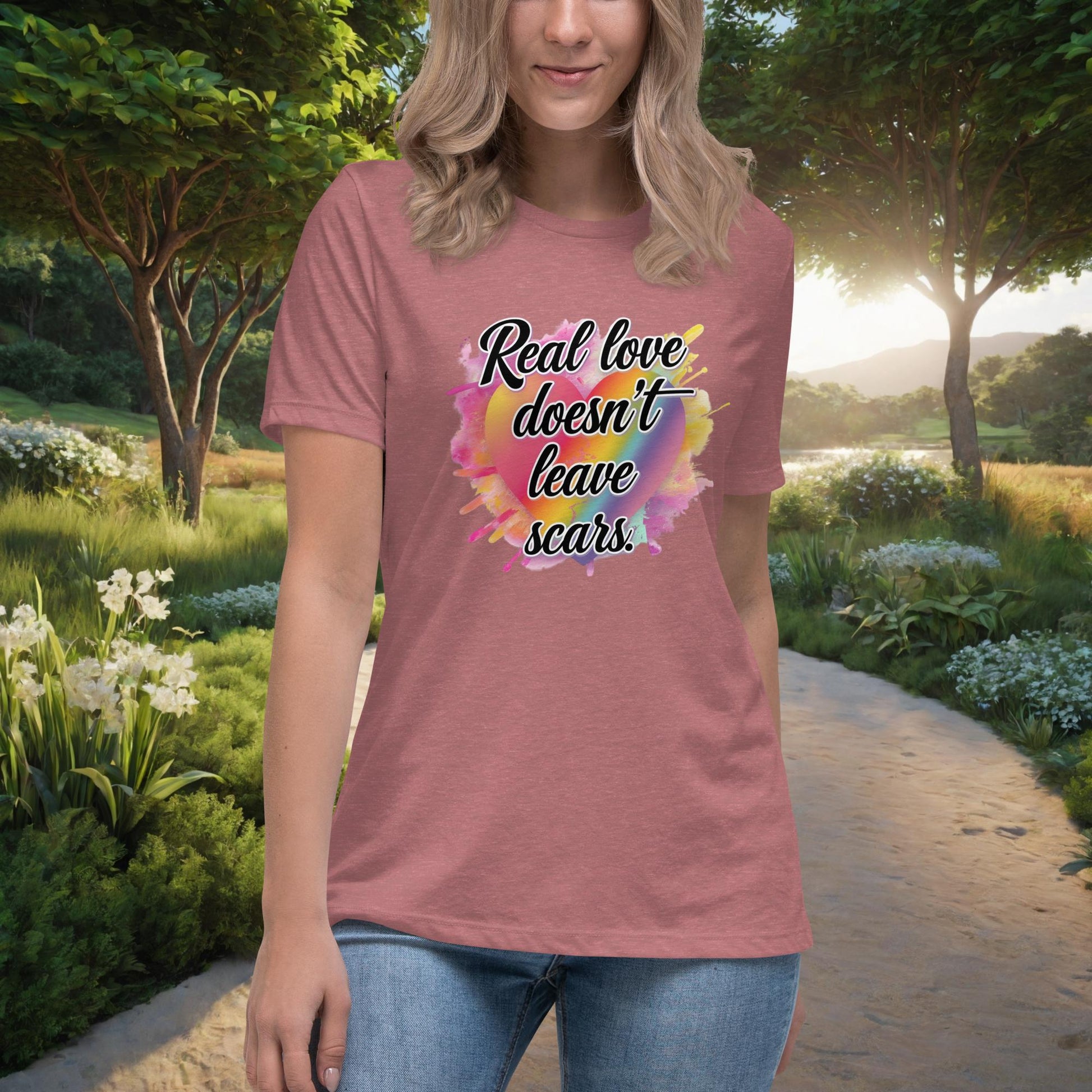 Real Love Doesn’t Leave Scars Women's Relaxed T-Shirt, Personalized Domestic Violence Prevention & Survivor Support Shirt - MySisterIsASurvivor