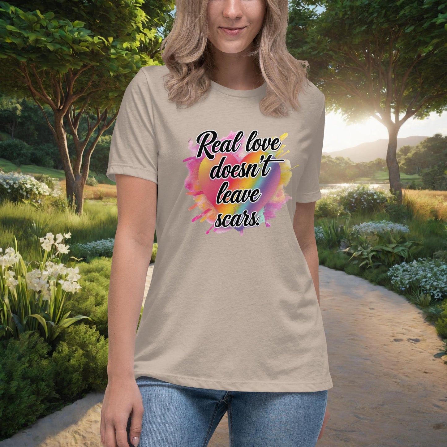 Real Love Doesn’t Leave Scars Women's Relaxed T-Shirt, Personalized Domestic Violence Prevention & Survivor Support Shirt - MySisterIsASurvivor