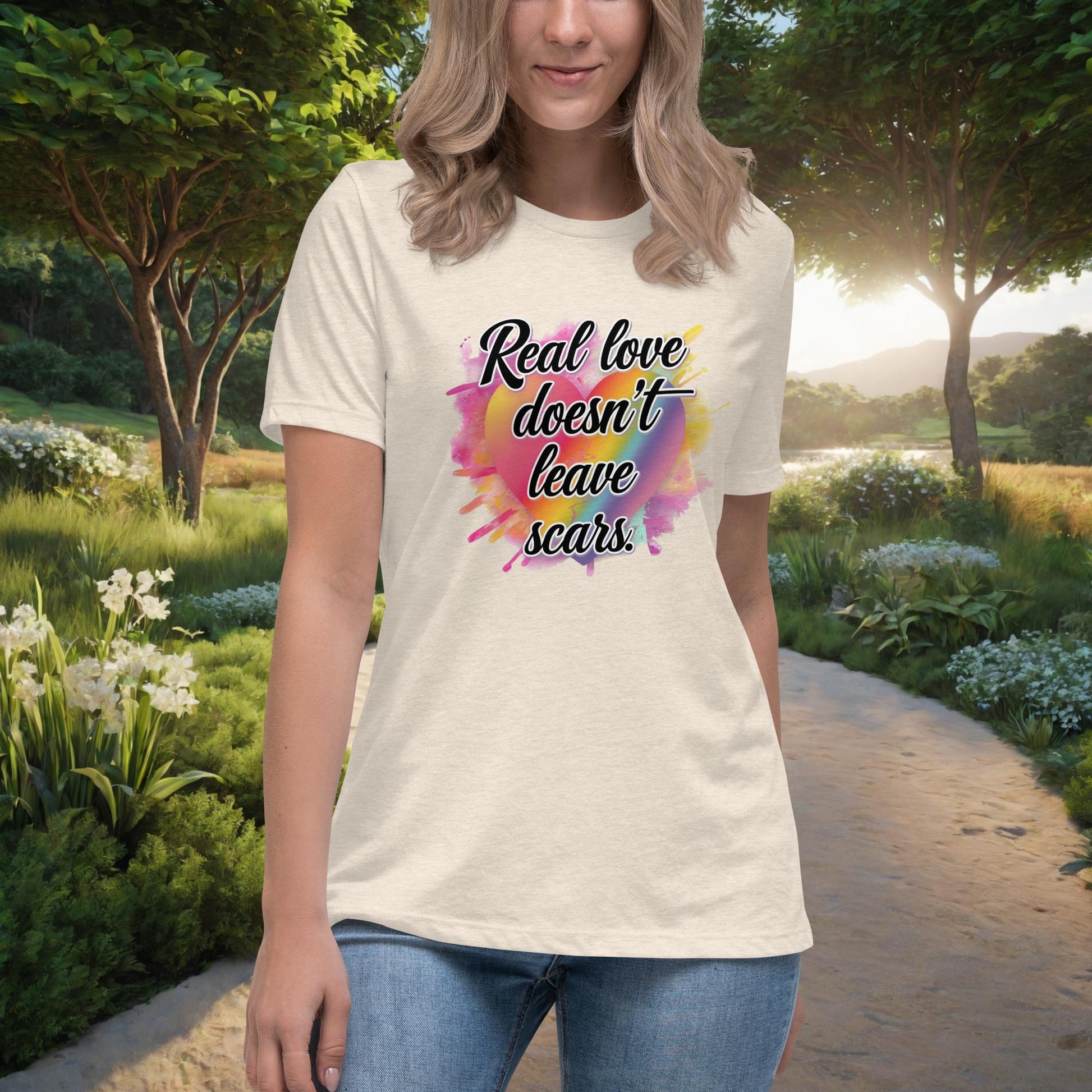 Real Love Doesn’t Leave Scars Women's Relaxed T-Shirt, Personalized Domestic Violence Prevention & Survivor Support Shirt - MySisterIsASurvivor