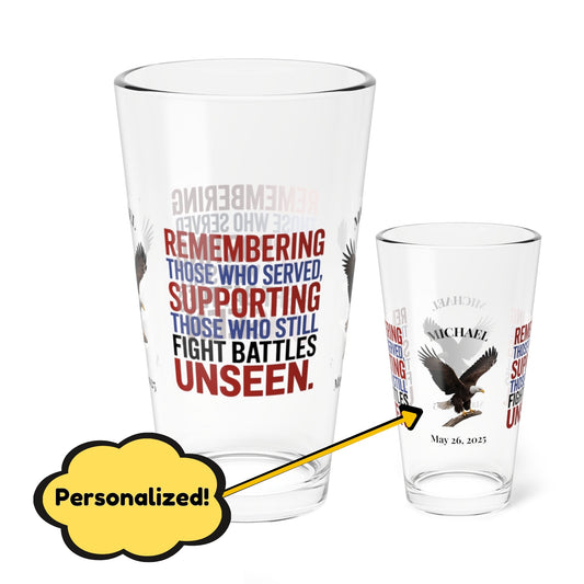 Remembering Those Who Served pint glass - personalized Memorial Day barware for veteran support