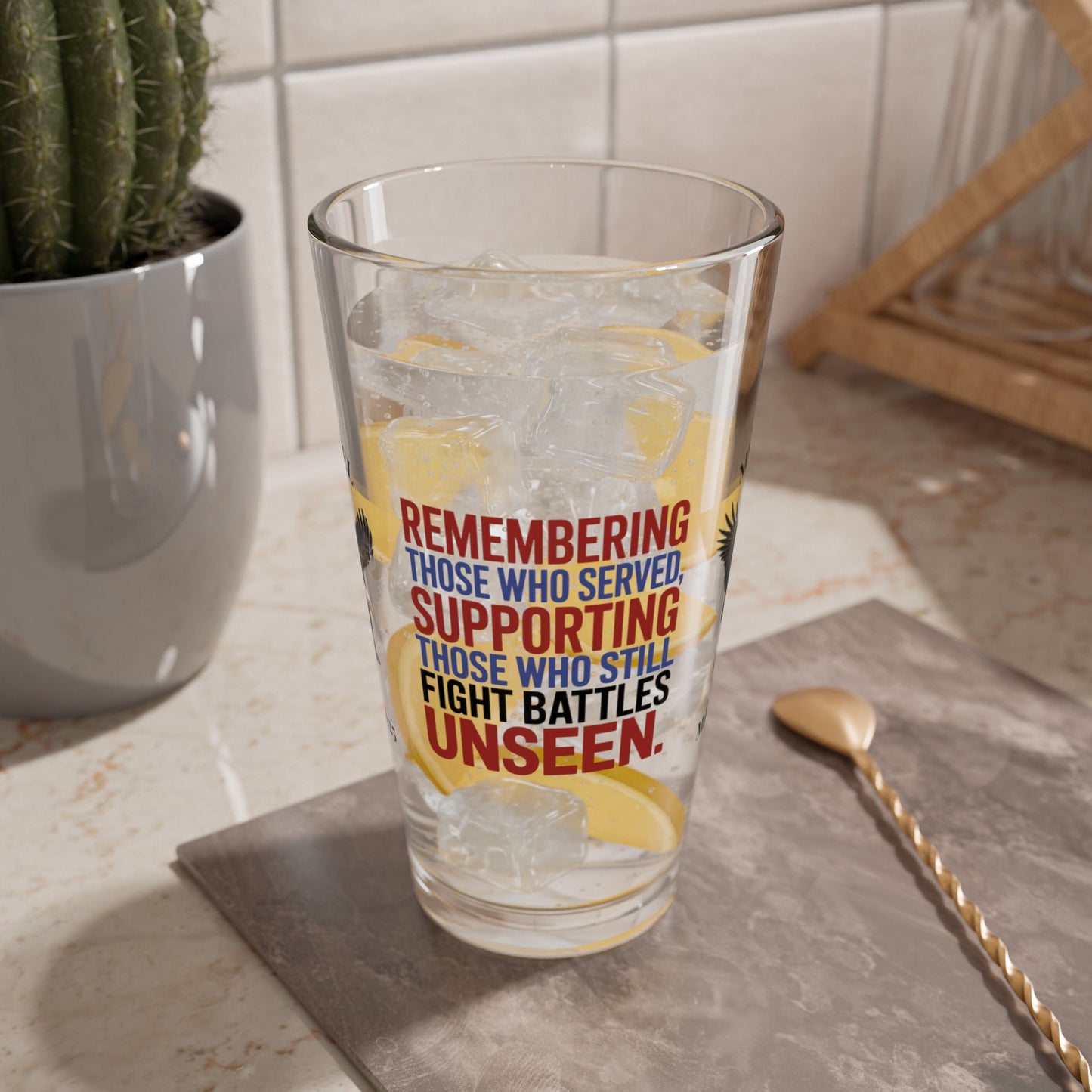 Remembering Those Who Served pint glass - personalized Memorial Day barware for veteran support