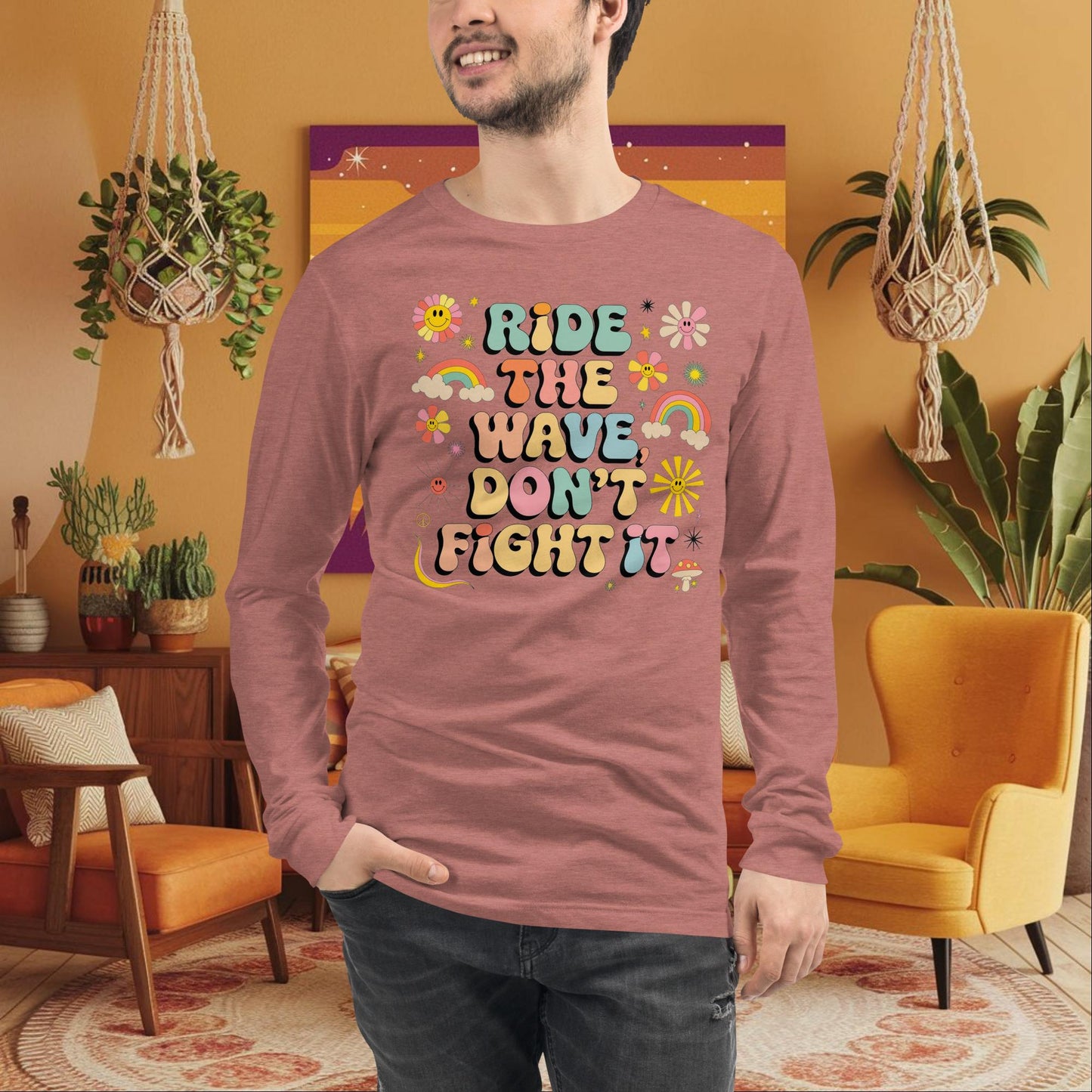 Ride the Wave Don’t Fight It Long Sleeve Tee - Retro Healing Shirt for Flow & Recovery - MySisterIsASurvivor