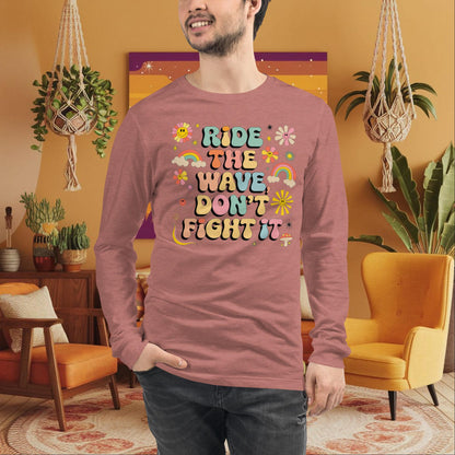 Ride the Wave Don’t Fight It Long Sleeve Tee - Retro Healing Shirt for Flow & Recovery - MySisterIsASurvivor