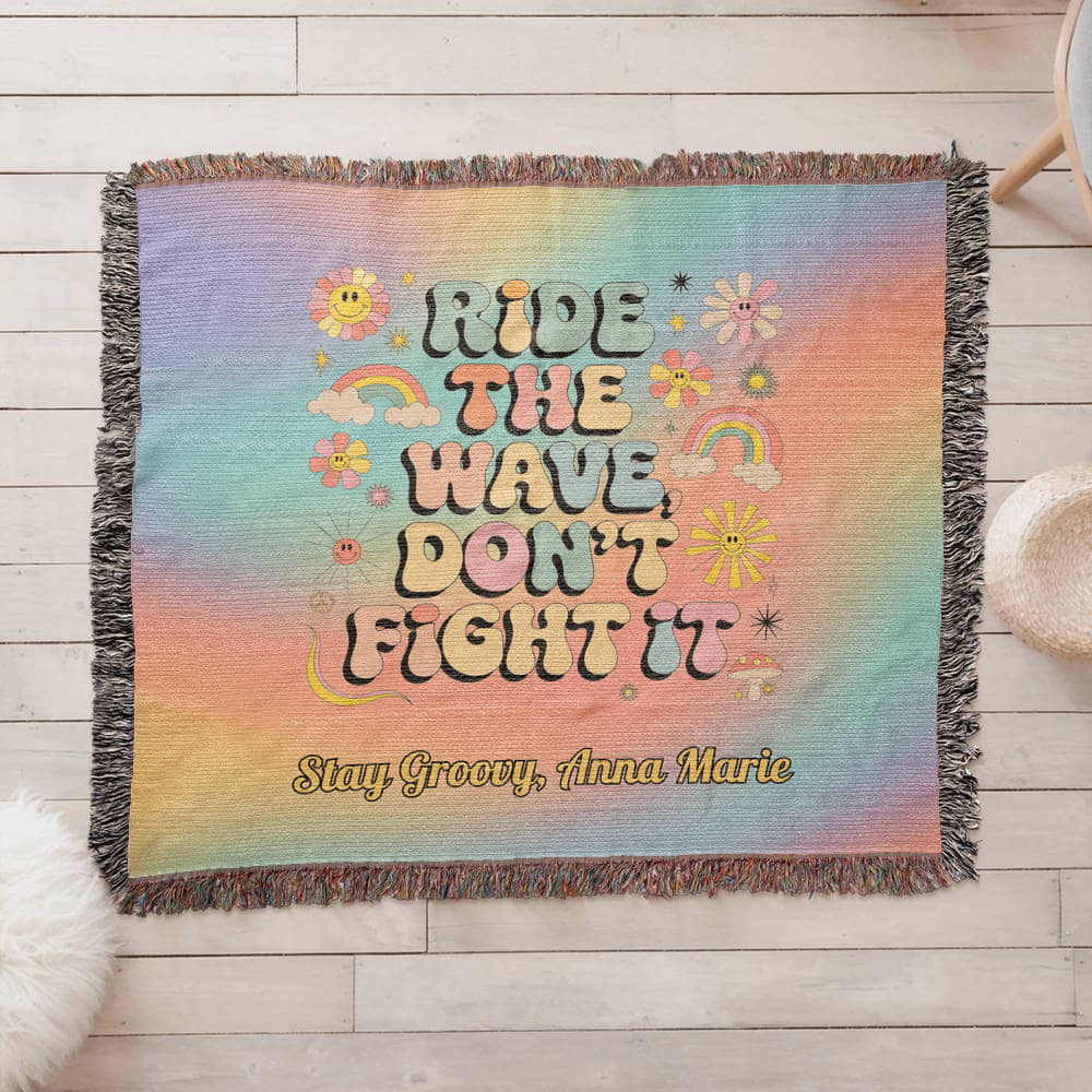 Ride the Wave Don’t Fight It Woven Blanket - Personalized Mental Health Throw - MySisterIsASurvivor