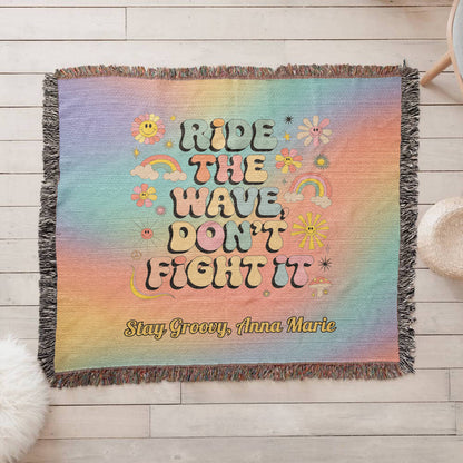 Ride the Wave Don’t Fight It Woven Blanket - Personalized Mental Health Throw - MySisterIsASurvivor