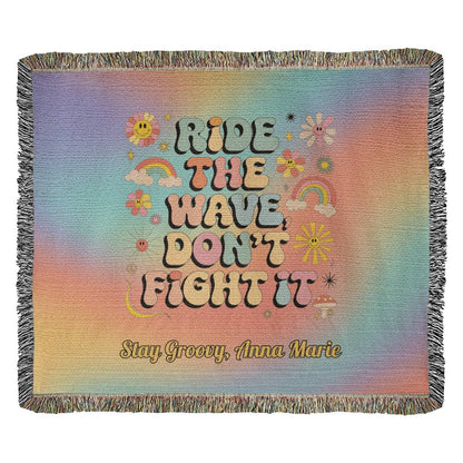 Ride the Wave Don’t Fight It Woven Blanket - Personalized Mental Health Throw - MySisterIsASurvivor