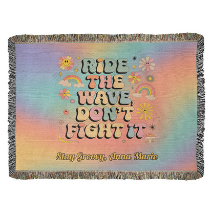 Ride the Wave Don’t Fight It Woven Blanket - Personalized Mental Health Throw - MySisterIsASurvivor