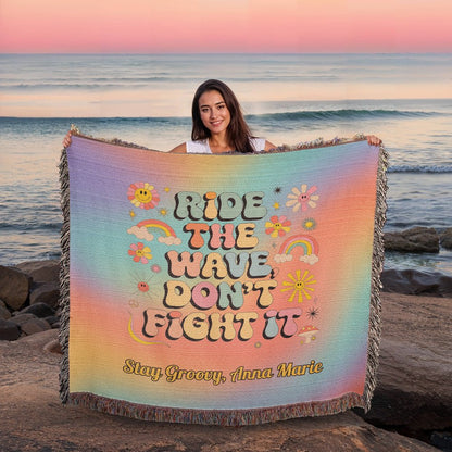 Ride the Wave Don’t Fight It Woven Blanket - Personalized Mental Health Throw - MySisterIsASurvivor