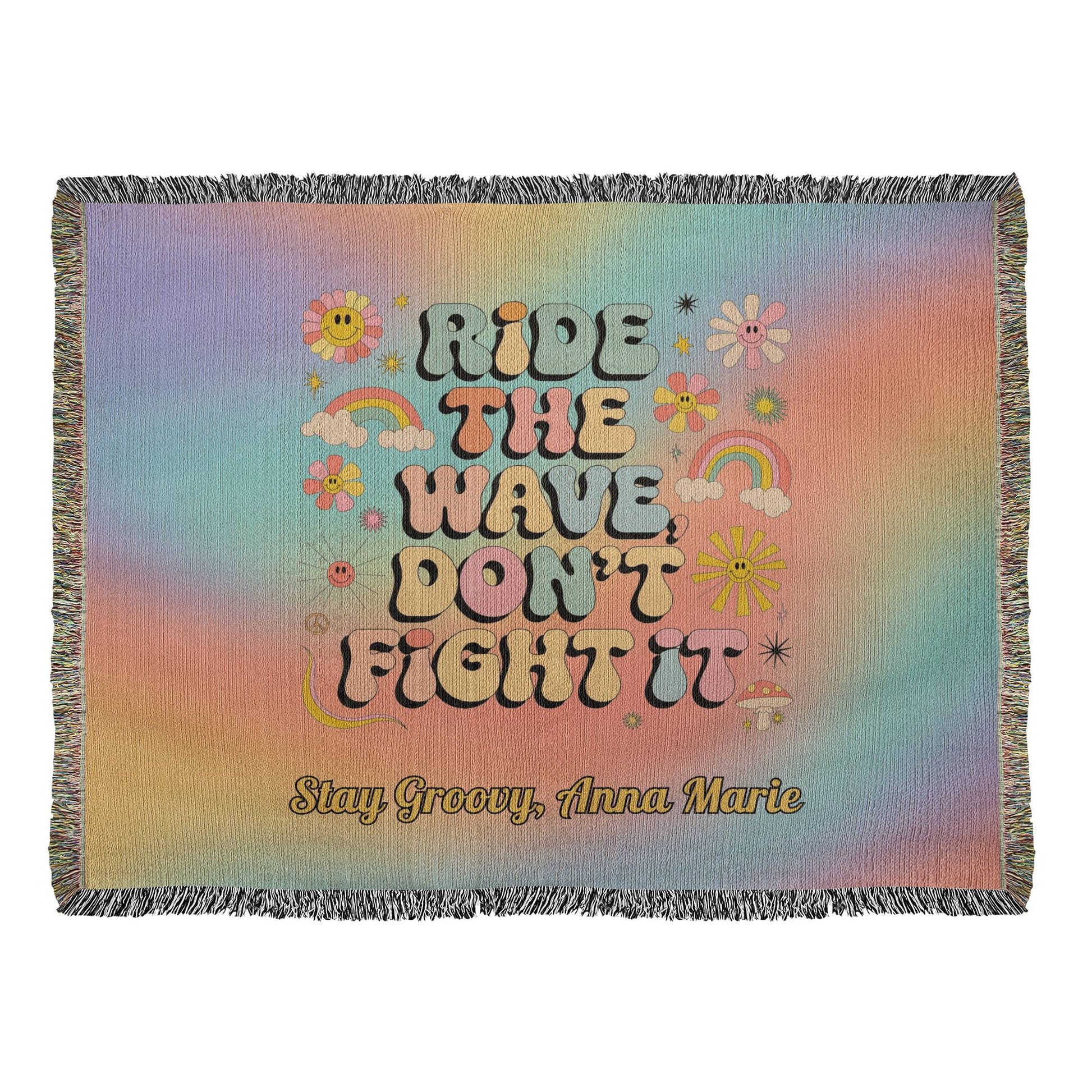 Ride the Wave Don’t Fight It Woven Blanket - Personalized Mental Health Throw - MySisterIsASurvivor