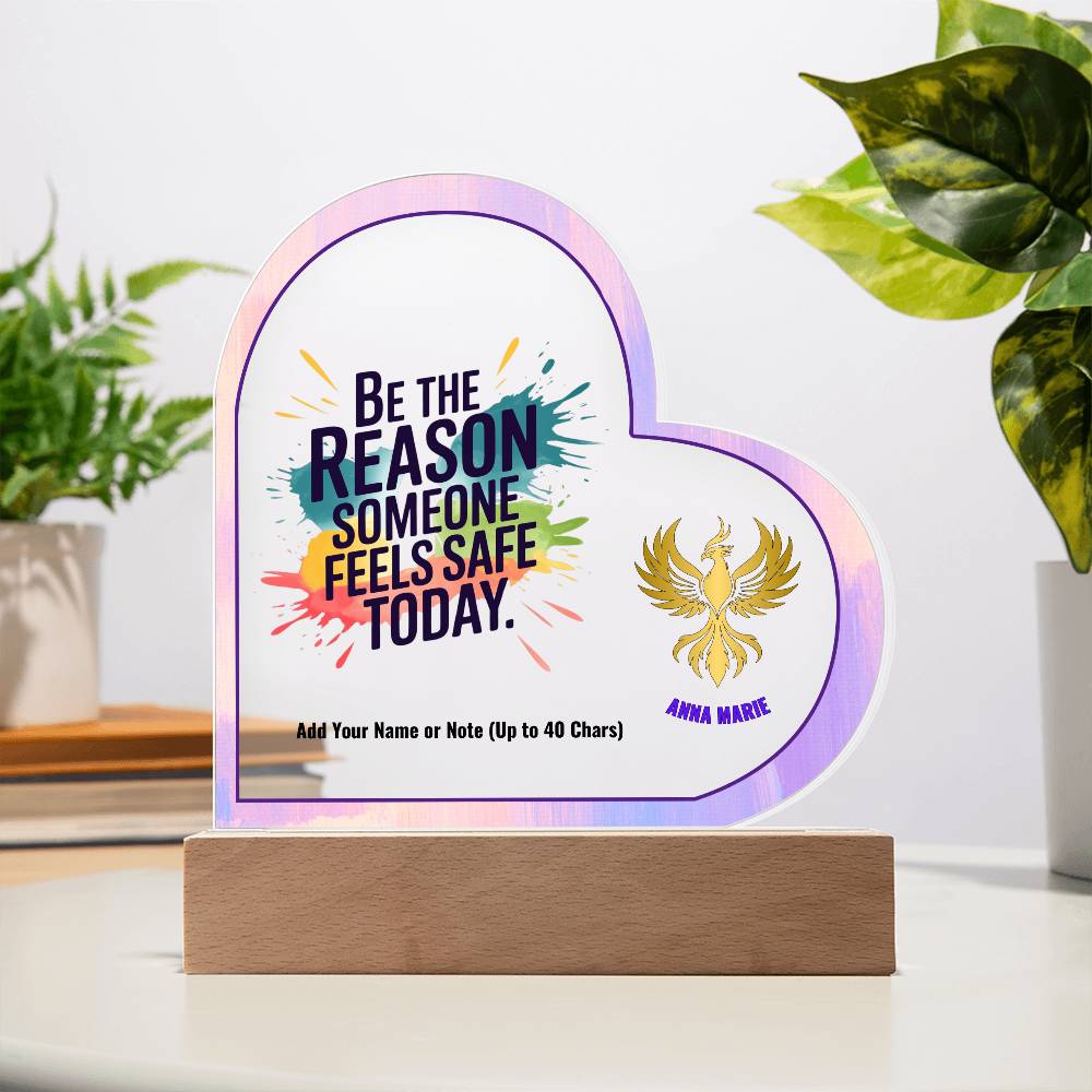 Be the Reason Someone Feels Safe Today 7" Personalized Acrylic Heart Plaque for Domestic Violence Awareness Gift