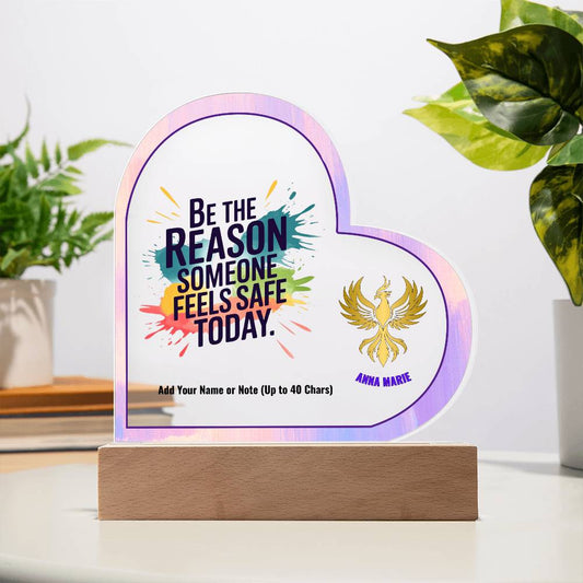 Be the Reason Someone Feels Safe Today 7" Personalized Acrylic Heart Plaque for Domestic Violence Awareness Gift
