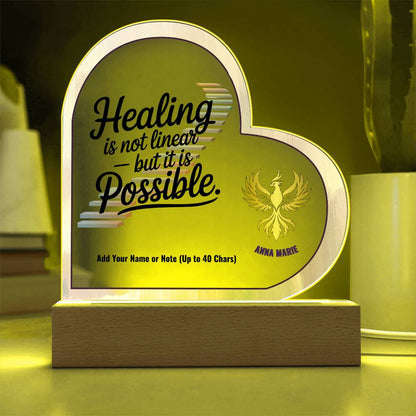 Healing Is Not Linear But It Is Possible 7" Personalized Acrylic Heart Plaque for Mental Health Recovery Gift