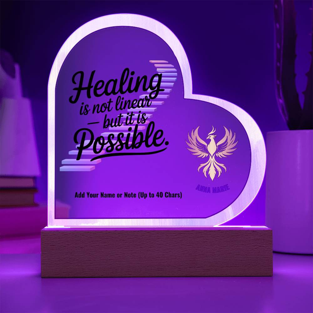 Healing Is Not Linear But It Is Possible 7" Personalized Acrylic Heart Plaque for Mental Health Recovery Gift