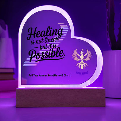 Healing Is Not Linear But It Is Possible 7" Personalized Acrylic Heart Plaque for Mental Health Recovery Gift