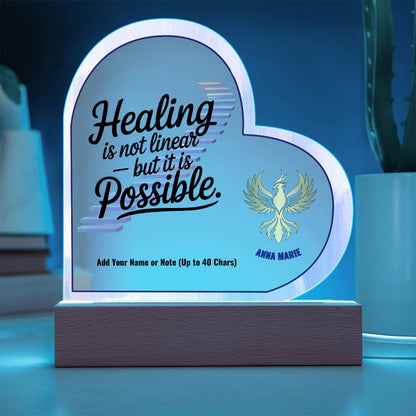 Healing Is Not Linear But It Is Possible 7" Personalized Acrylic Heart Plaque for Mental Health Recovery Gift