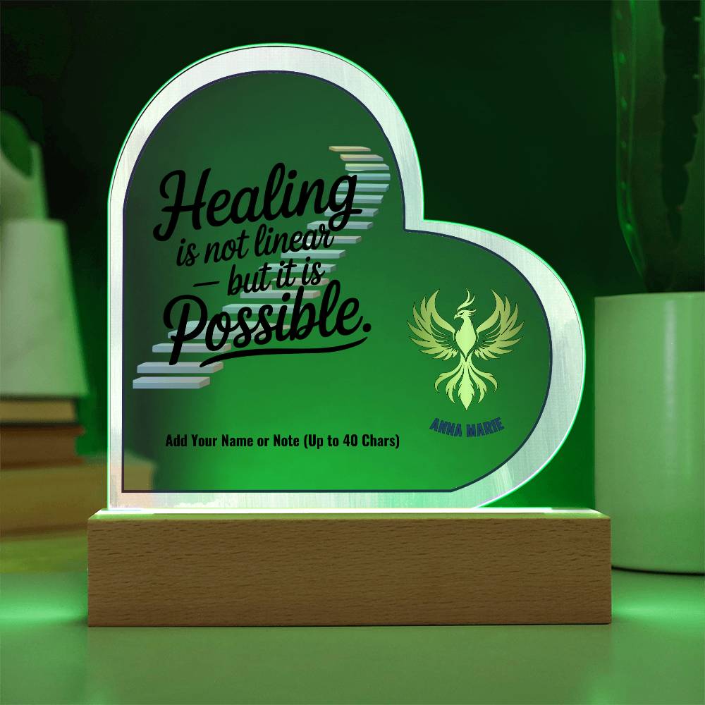 Healing Is Not Linear But It Is Possible 7" Personalized Acrylic Heart Plaque for Mental Health Recovery Gift