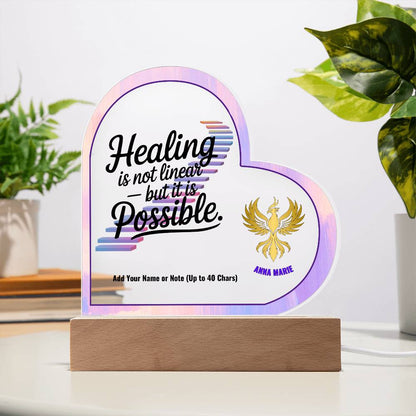 Healing Is Not Linear But It Is Possible 7" Personalized Acrylic Heart Plaque for Mental Health Recovery Gift