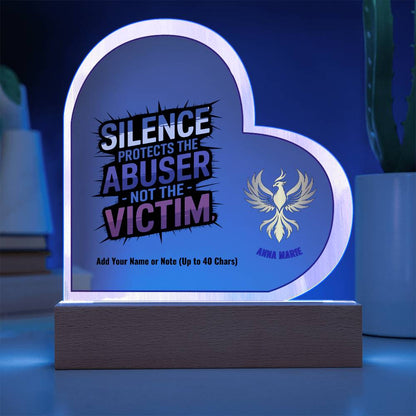 Silence Protects the Abuser Not the Victim 7" Personalized Acrylic Heart Plaque for Awareness and Support