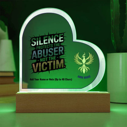 Silence Protects the Abuser Not the Victim 7" Personalized Acrylic Heart Plaque for Awareness and Support