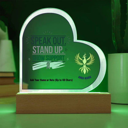Speak Out Stand Up Show Support 7" Personalized Acrylic Heart Plaque for Domestic Violence Awareness Gift