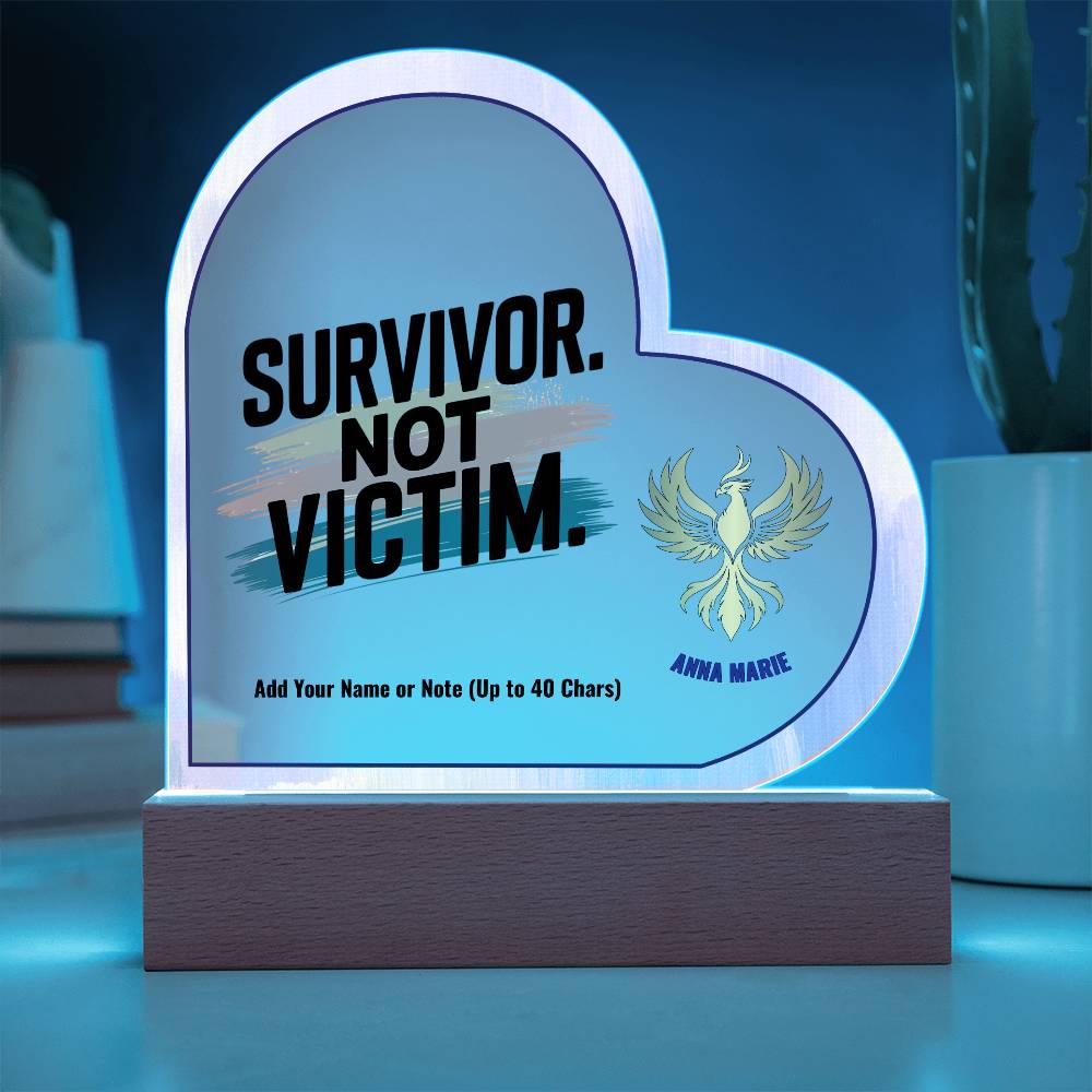 Survivor Not Victim 7" Personalized Acrylic Heart Plaque for Empowerment and Domestic Violence Awareness