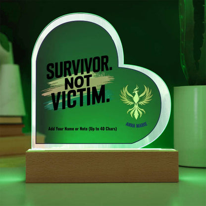 Survivor Not Victim 7" Personalized Acrylic Heart Plaque for Empowerment and Domestic Violence Awareness