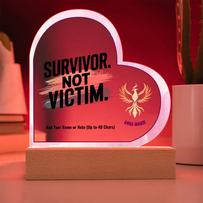 Survivor Not Victim 7" Personalized Acrylic Heart Plaque for Empowerment and Domestic Violence Awareness