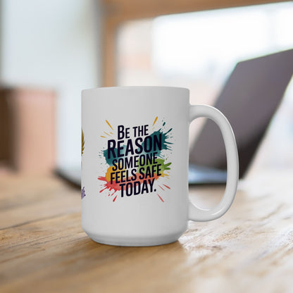 Personalized mug promoting safety and support for victims.