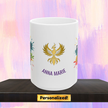 Personalized mug promoting safety and support for victims.