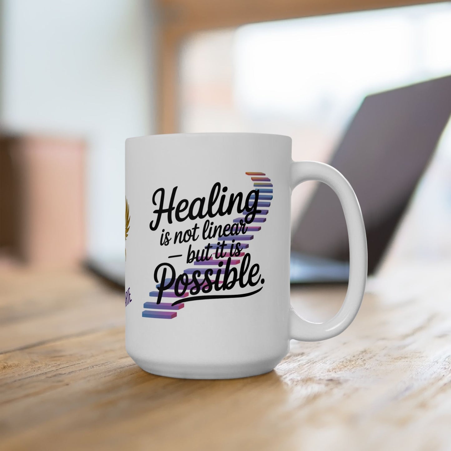 Healing mug with message of recovery and hope.