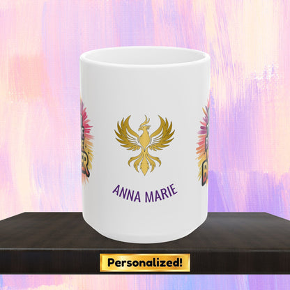 Strength mug with message about overcoming adversity.