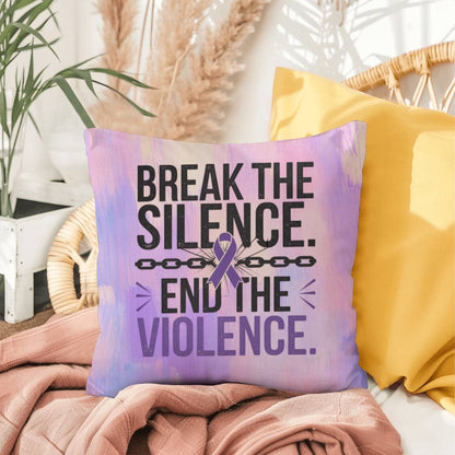 Break the Silence, End Domestic Violence personalized indoor/outdoor pillow for survivor support and awareness gift