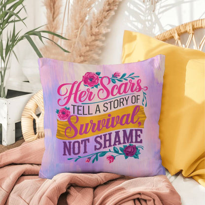 Her Scars Tell a Story of Survival, Not Shame personalized indoor/outdoor pillow for empowerment and survivor gift