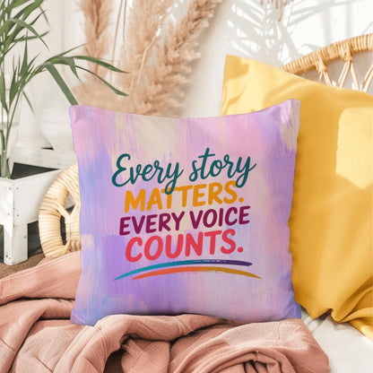 Every Story Matters, Every Voice Counts personalized indoor/outdoor pillow for survivor support and awareness gift