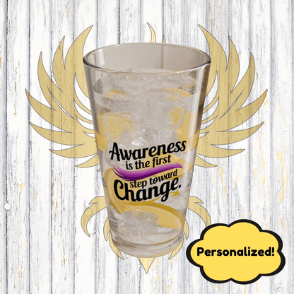 Rise & Reclaim Pint Glass – Awareness is the First Step Toward Change | Domestic Violence Awareness Glass