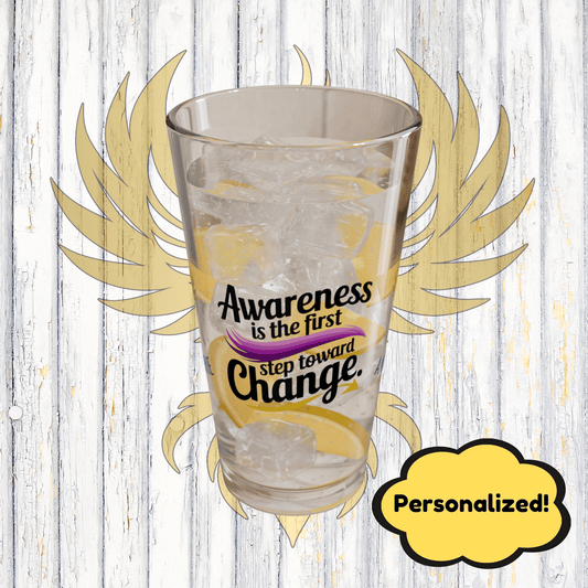 Rise & Reclaim Pint Glass – Awareness is the First Step Toward Change | Domestic Violence Awareness Glass