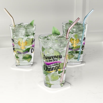 Rise & Reclaim Pint Glass – Awareness is the First Step Toward Change | Domestic Violence Awareness Glass