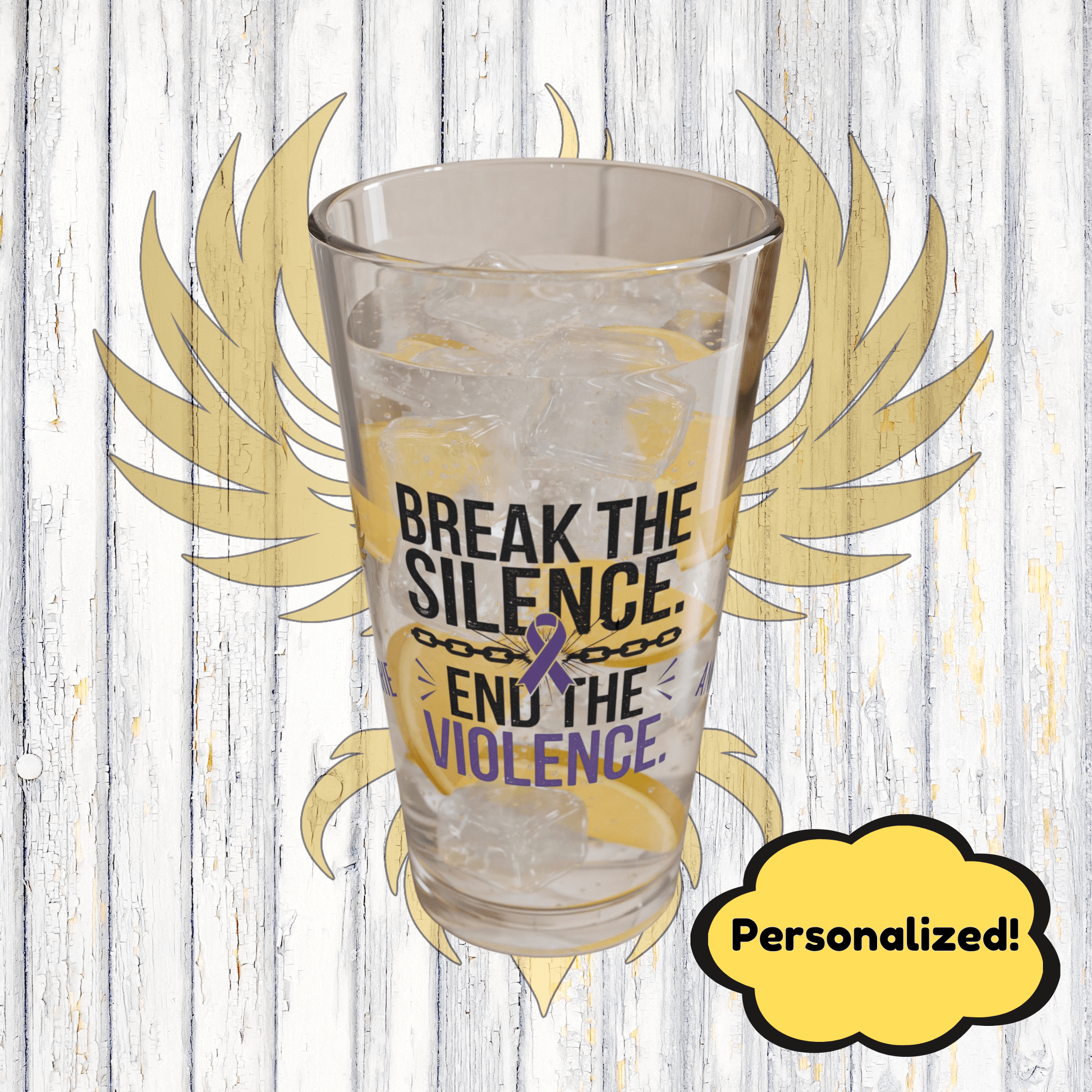 Rise & Reclaim Pint Glass – Break the Silence. End the Violence | Abuse Awareness Glass