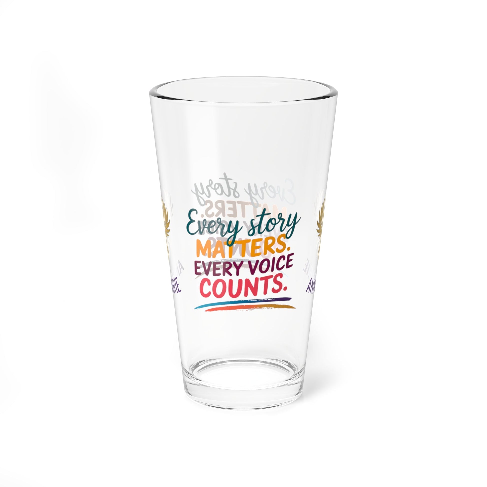 Rise & Reclaim Pint Glass – Every Story Matters. Every Voice Counts | DV Awareness Drinkware