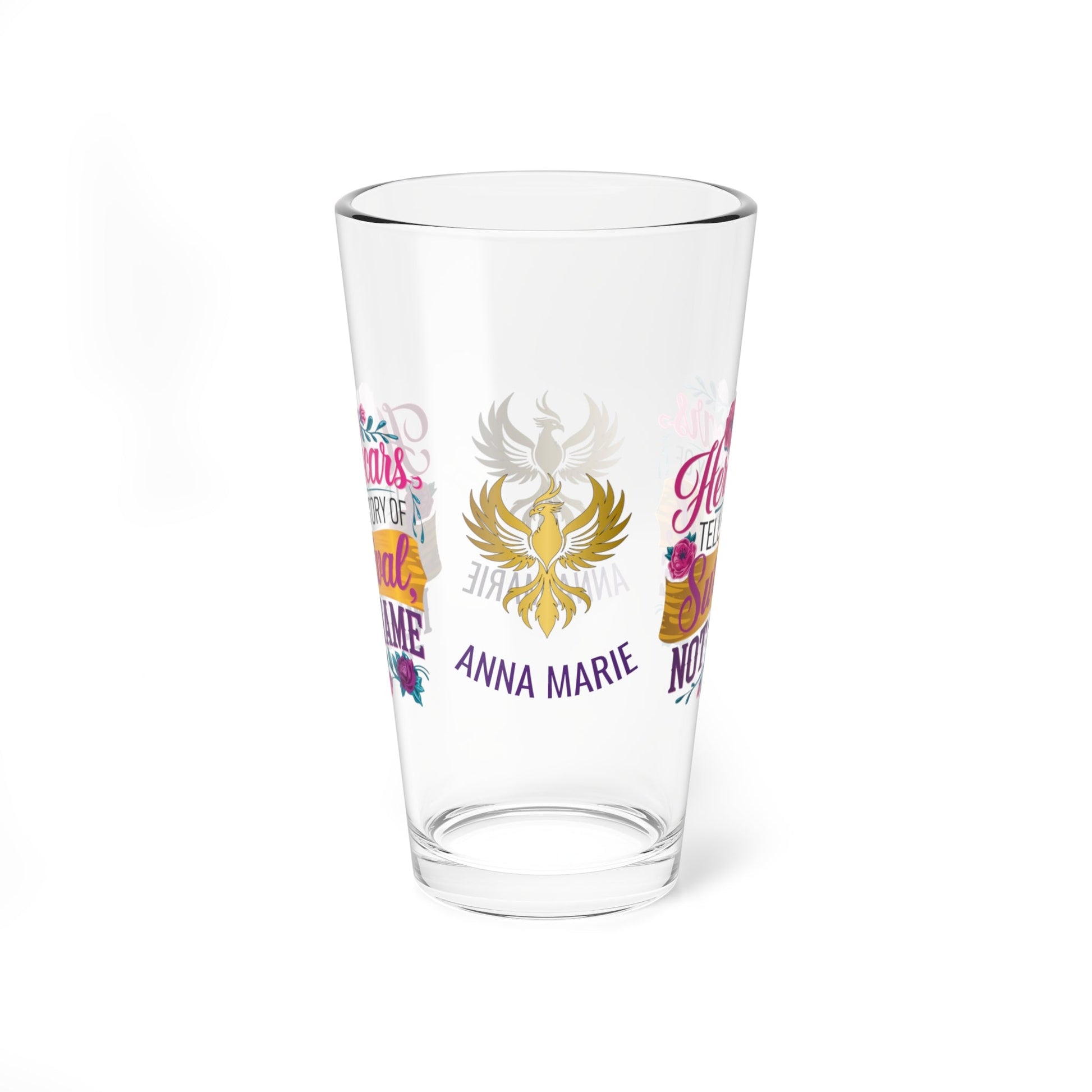 Rise & Reclaim Pint Glass – Her Scars Tell a Story of Survival, Not Shame | Survivor Quote Glass - MySisterIsASurvivor