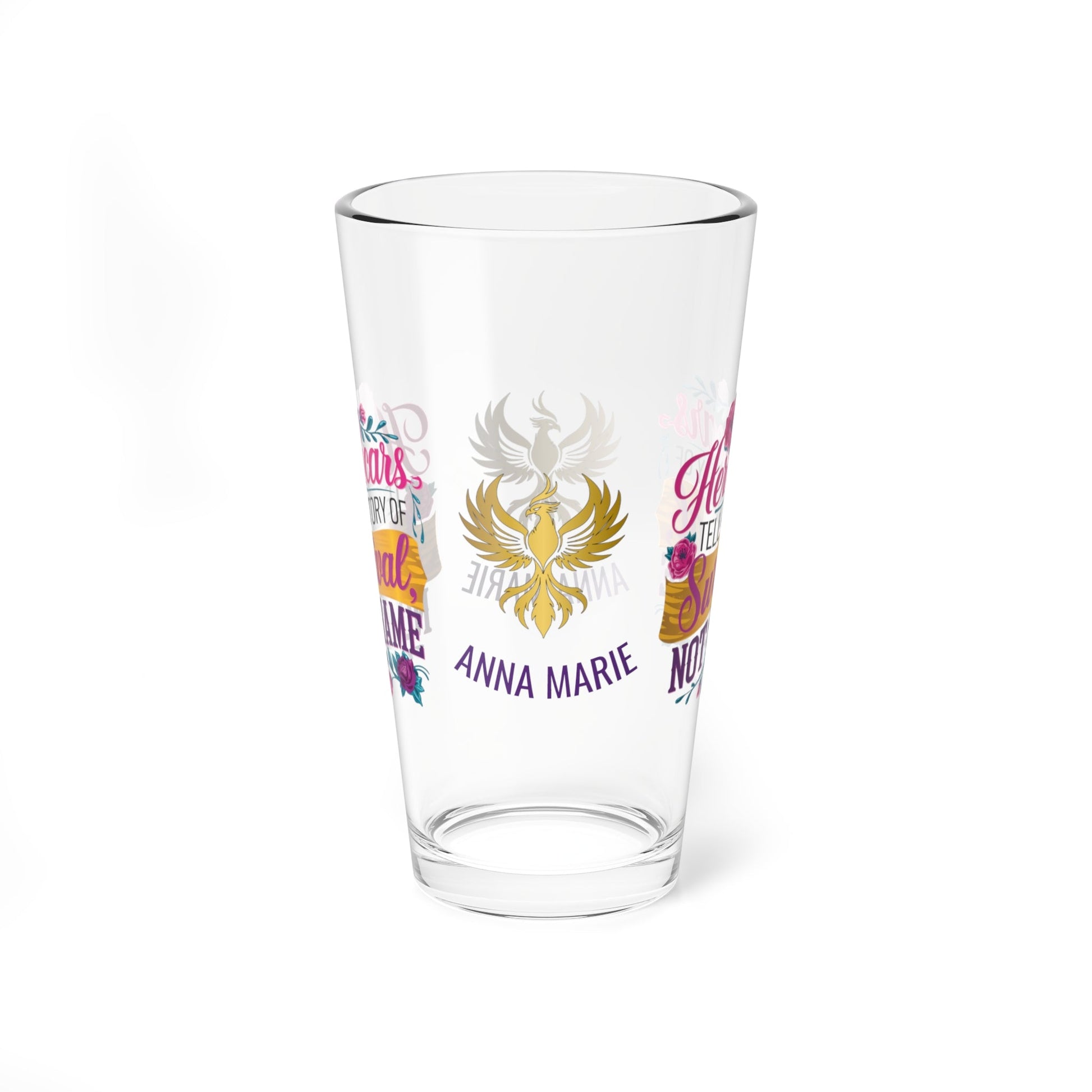 Rise & Reclaim Pint Glass – Her Scars Tell a Story of Survival, Not Shame | Survivor Quote Glass - MySisterIsASurvivor