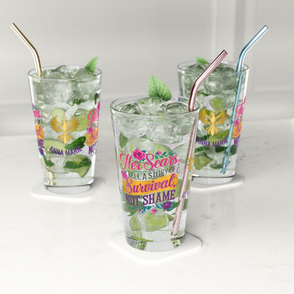 Rise & Reclaim Pint Glass – Her Scars Tell a Story of Survival, Not Shame | Survivor Quote Glass - MySisterIsASurvivor