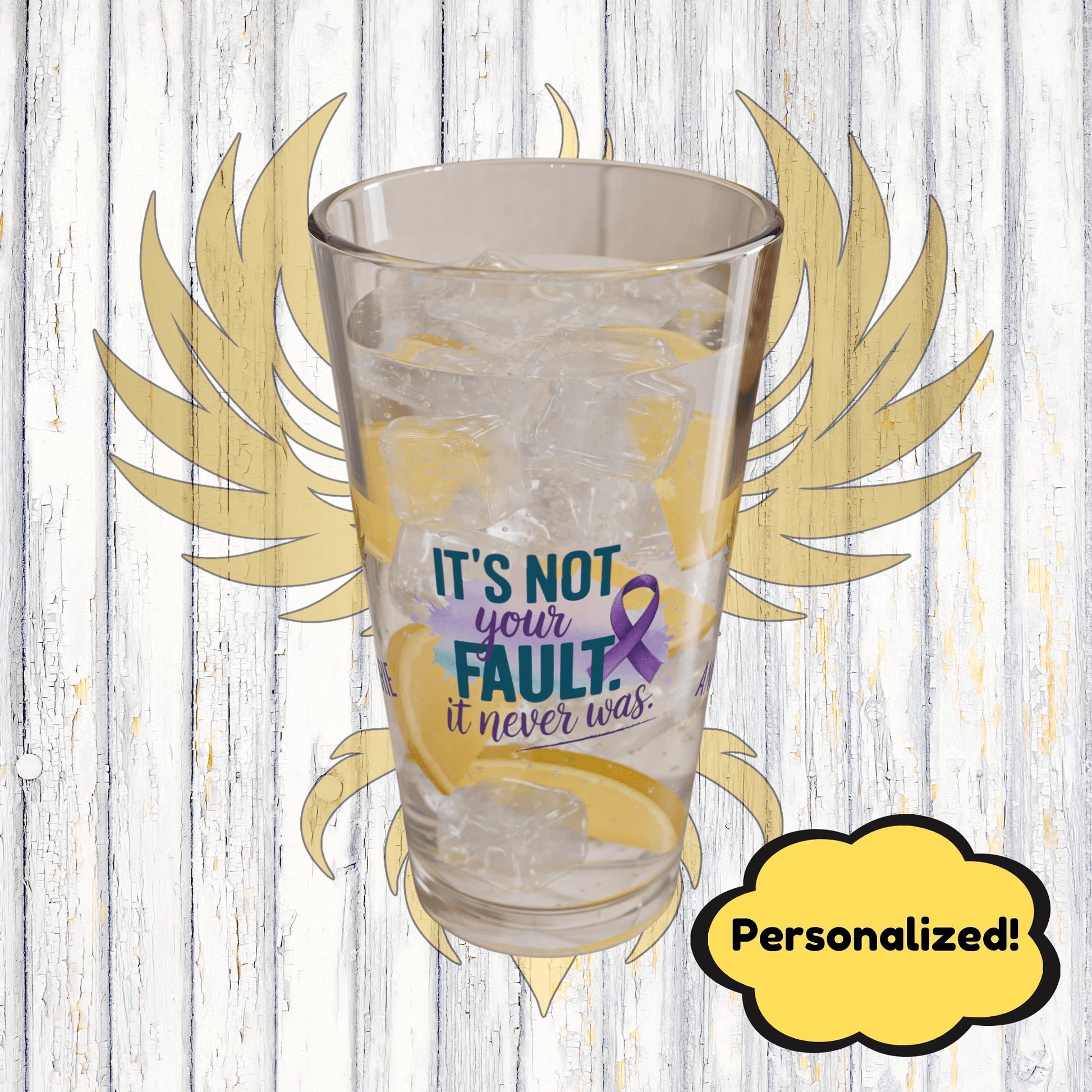 Rise & Reclaim Pint Glass – It’s Not Your Fault. It Never Was | Domestic Abuse Recovery Glass - MySisterIsASurvivor