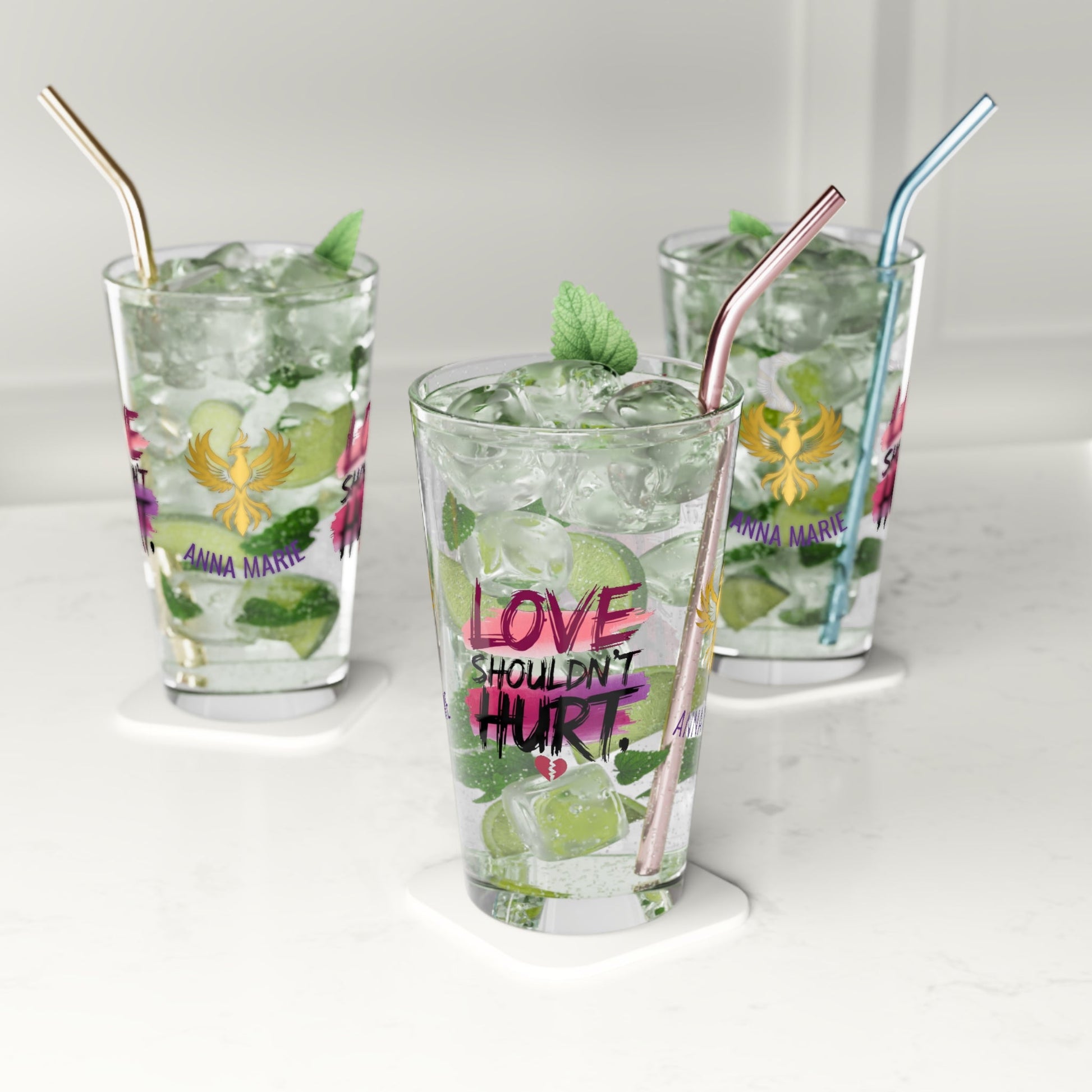 Rise & Reclaim Pint Glass – Love Shouldn't Hurt | DV Awareness and Empowerment Gift - MySisterIsASurvivor