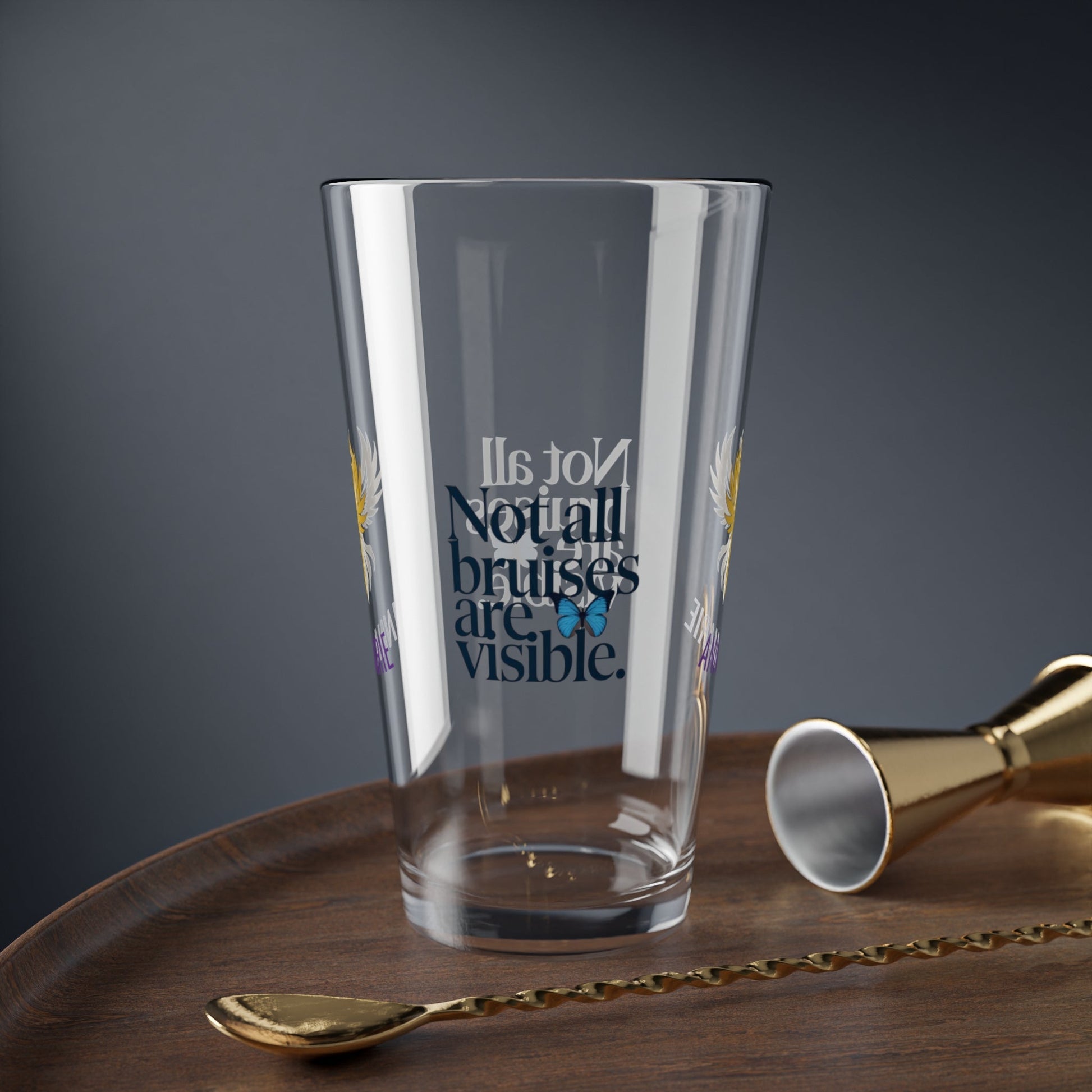 Rise & Reclaim Pint Glass – Not All Bruises Are Visible | Emotional Abuse Awareness Glass - MySisterIsASurvivor
