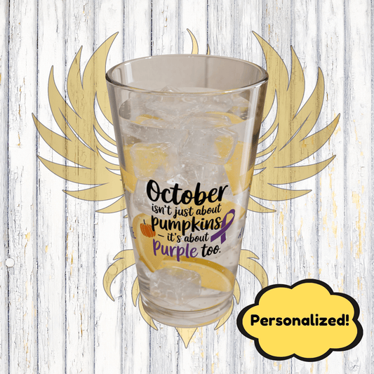 Rise & Reclaim Pint Glass – October Isn’t Just About Pumpkins – It’s About Purple | DV Awareness Month Glass - MySisterIsASurvivor