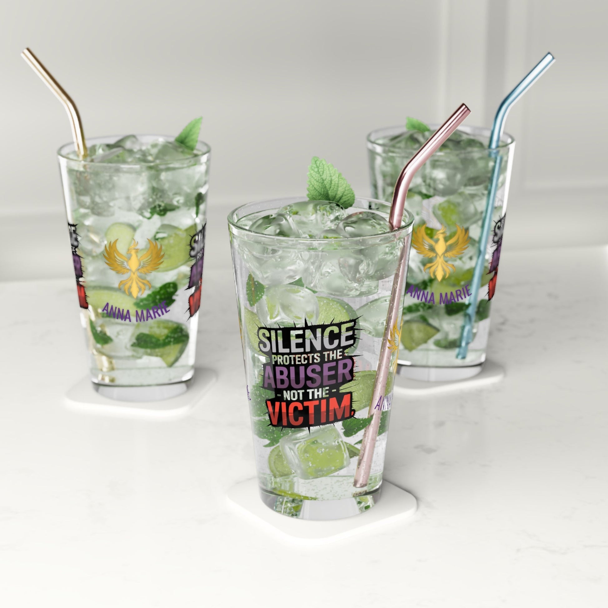 Rise & Reclaim Pint Glass – Silence Protects the Abuser – Not the Victim | Speak Out Glass - MySisterIsASurvivor