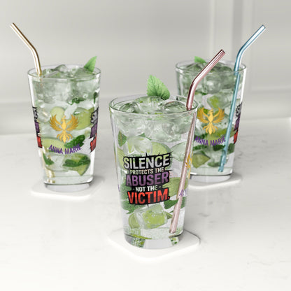 Rise & Reclaim Pint Glass – Silence Protects the Abuser – Not the Victim | Speak Out Glass - MySisterIsASurvivor